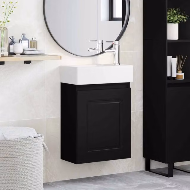 Mobile bagno moderno vidaXL con rubinetto nero e ante a battente, L: 45,5 cm, P: 22,5 cm, H: 84 cm – 1