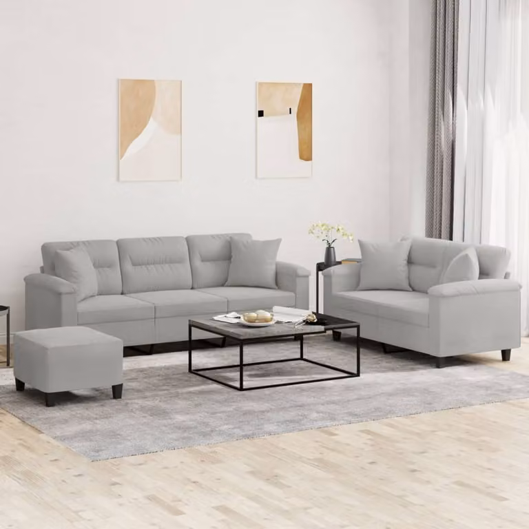 Maison Exclusive - Set divano a 3 pezzi con cuscini, tessuto in microfibra grigio chiaro