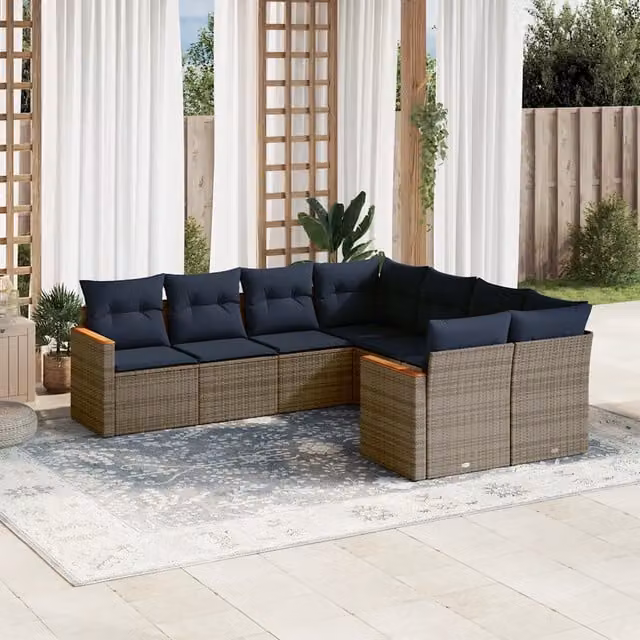 Set Divani da Giardino 8 pz con Cuscini Grigio in Polyrattan 3226558