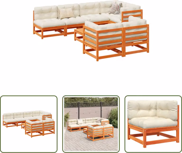 The Living Store Set di divani da giardino 8 pezzi con cuscini Legno di pino marrone Wax