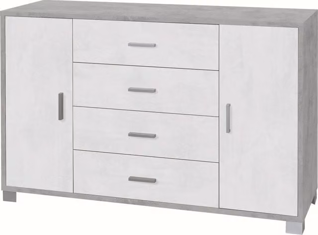 Mobile 2 Ante 4 Cassetti 136x86x41 cm Cemento/Ossido Bianco