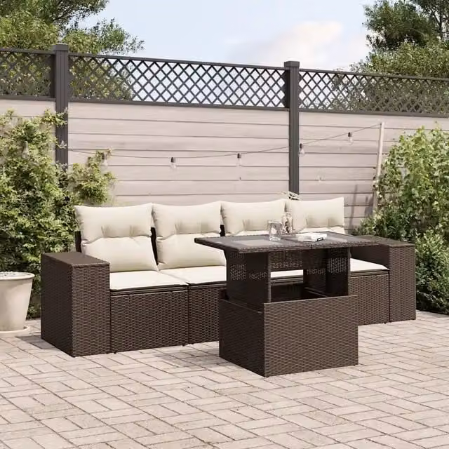 Set Divano da Giardino 5 pz con Cuscini Marrone in Polyrattan 3268993