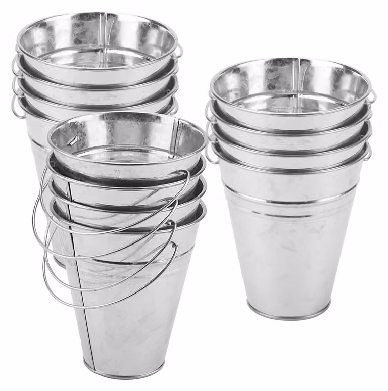 Set di secchielli in metallo mini - 12 pezzi, secchielli in stagno galvanizzato, ideali per decorazioni e come regalo