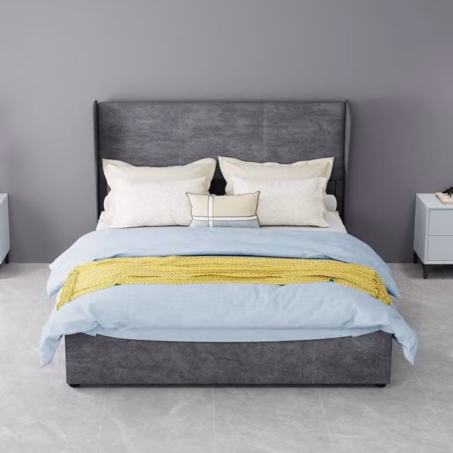 Letto imbottito 140 x 200 cm con testiera in tessuto; grigio
