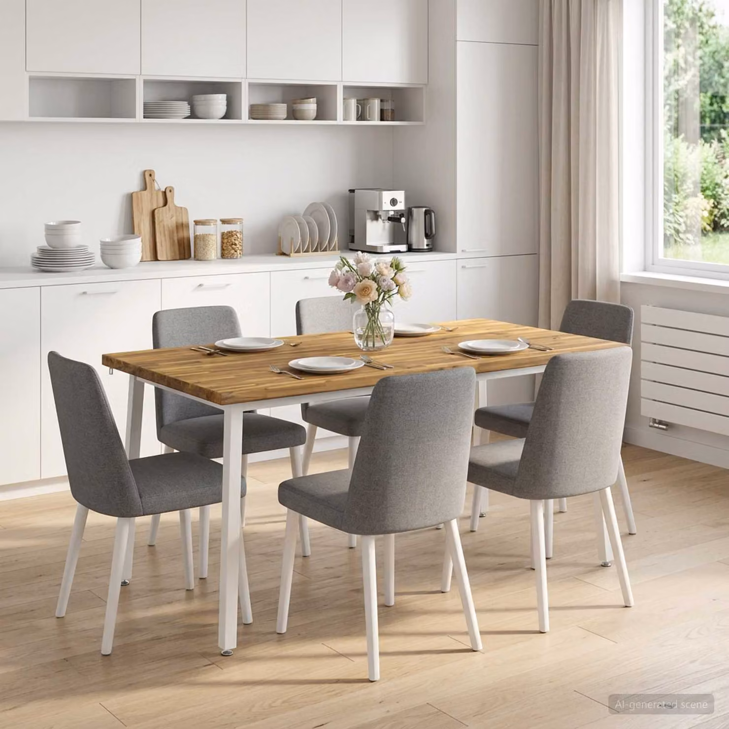 vidaXL Tavolo da pranzo rettangolare moderno in legno di acacia e metallo bianco L: 160 cm, P: 80 cm, H: 75 cm