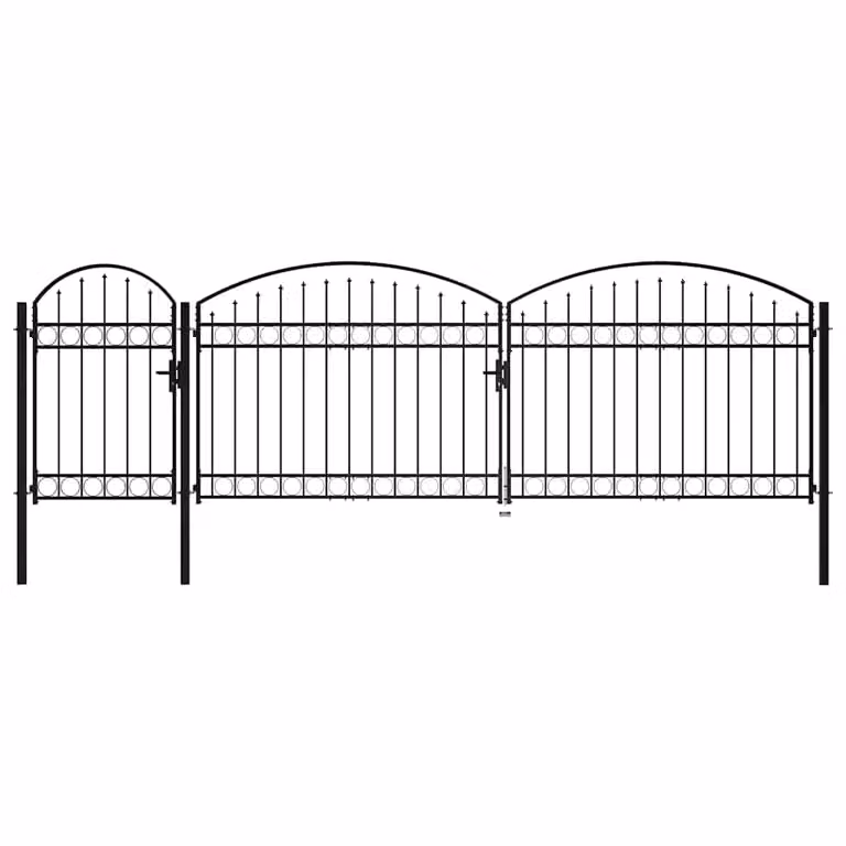 vidaXL Cancello Doppio per Recinzione da Giardino in Acciaio Nero L: 5,0 m, H: 2,0 m