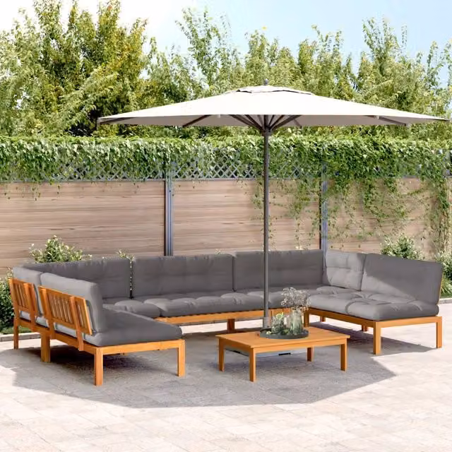 Set Divano da Giardino a L con Cuscini vidaXL in Legno di Acacia Olio e Tessuto Grigio