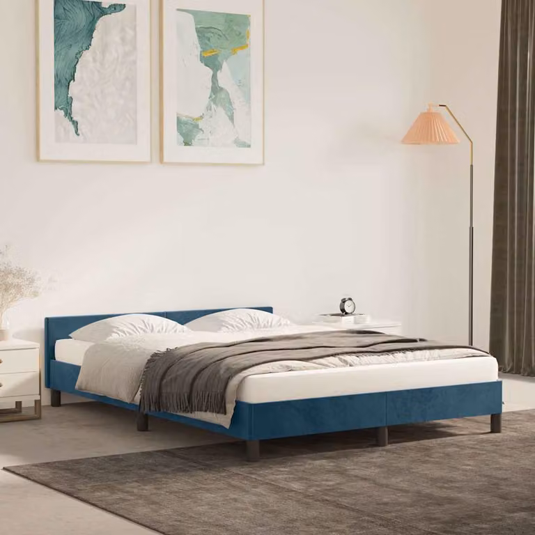 vidaXL Giroletto in Velluto Blu Scuro senza Materasso L: 140 cm, P: 190 cm