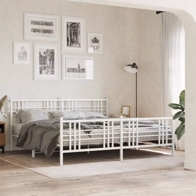 Letto con testiera e pediera in metallo bianco vidaXL L/P/H: 180 x 200 x 90 cm