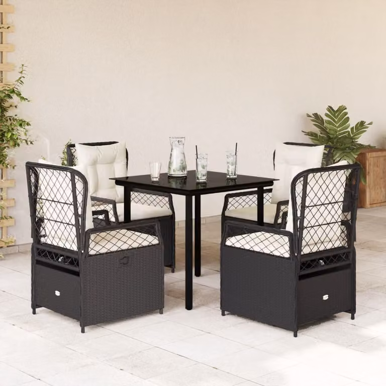 Maison Exclusive - Set da Pranzo da Giardino 5 pz Nero con Cuscini in Polyrattan