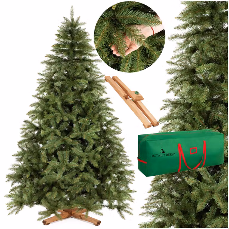 Albero di Natale artificiale Royal Trees® da 220 cm – Abete rosso scandinavo | Albero di Natale folto | Albero di Natale di alta qualità con supporto in legno e custodia inclusi