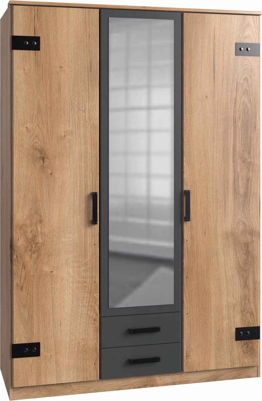 Armadio Liverpool a 3 ante con specchio in rovere / grafite