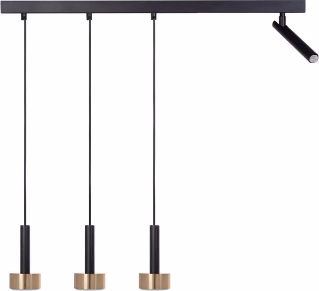 Lampada sospesa moderna Sigma STAMP con 4 luci in metallo nero e oro/ottone