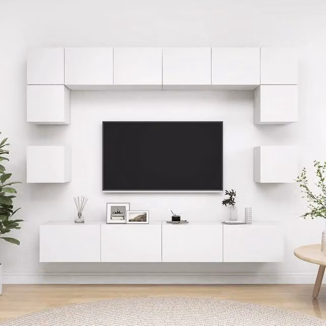 Set di mobili porta TV da 8 pezzi vidaXL in legno multistrato bianco per il tuo soggiorno