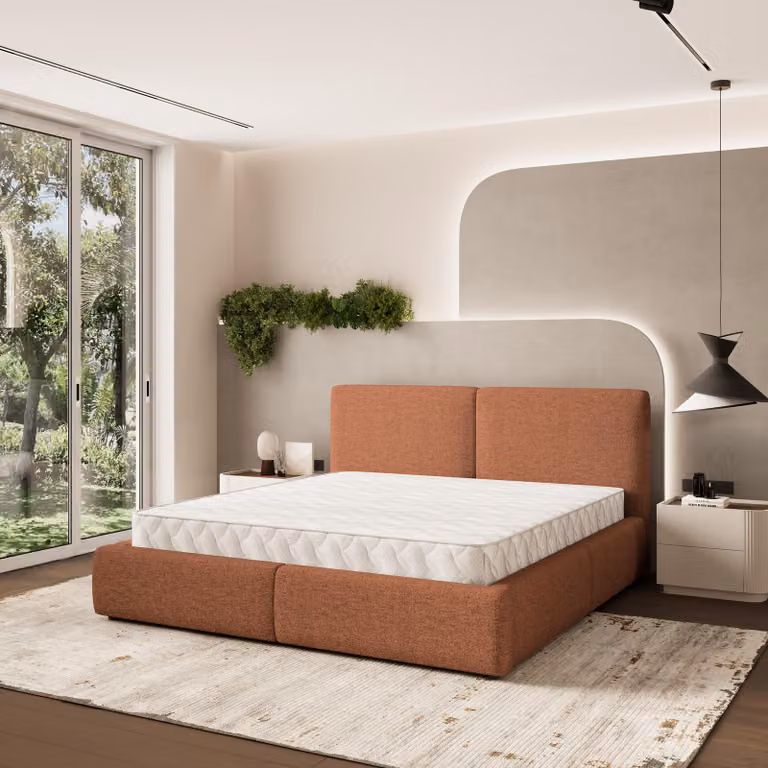 Letto imbottito Masseno FELURO NV 200x200 cm, letto imbottito con contenitori - Arancione, NEVE 52