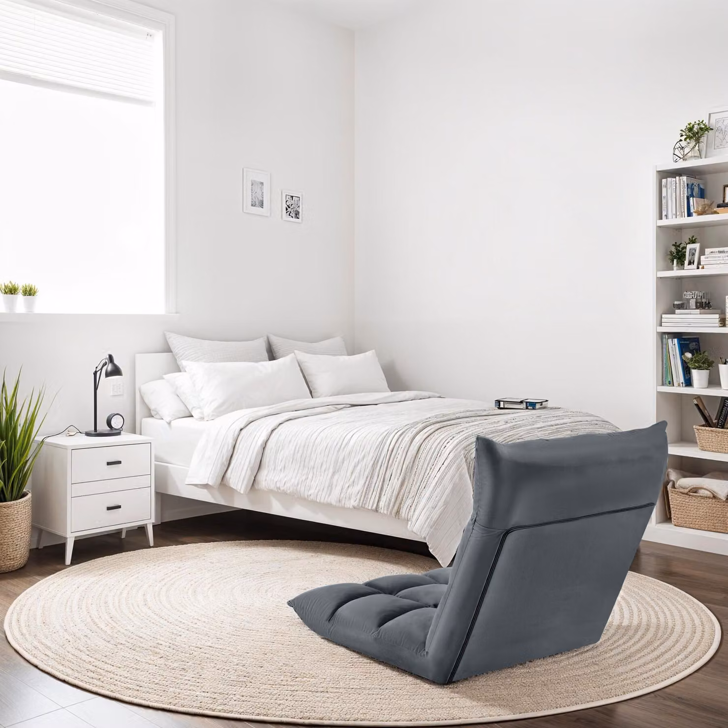 Poltrona relax tectake Snooze in velluto grigio con struttura in metallo e imbottitura in schiuma, regolabile in 14 posizioni – 2