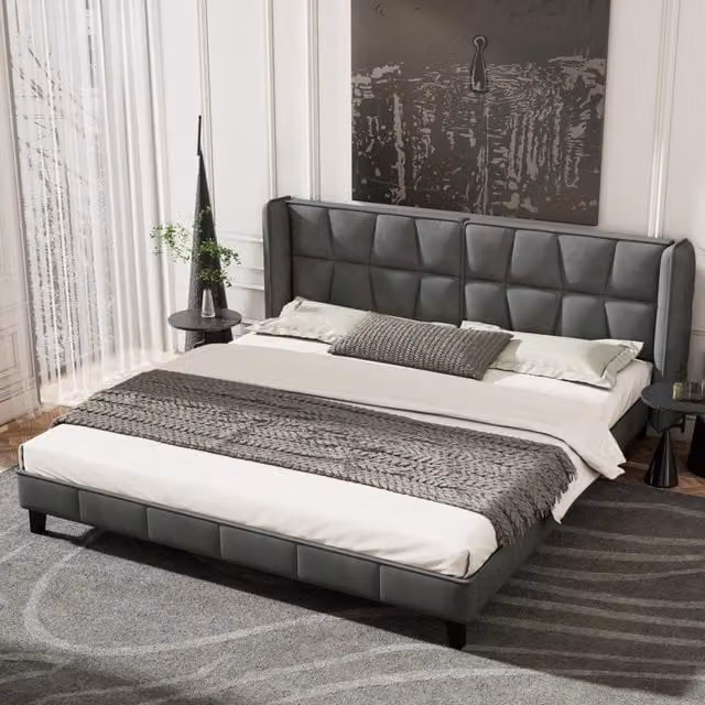 Letto imbottito Mivray in velluto grigio con rete a doghe in legno, L/P: 180 x 200 cm – 1