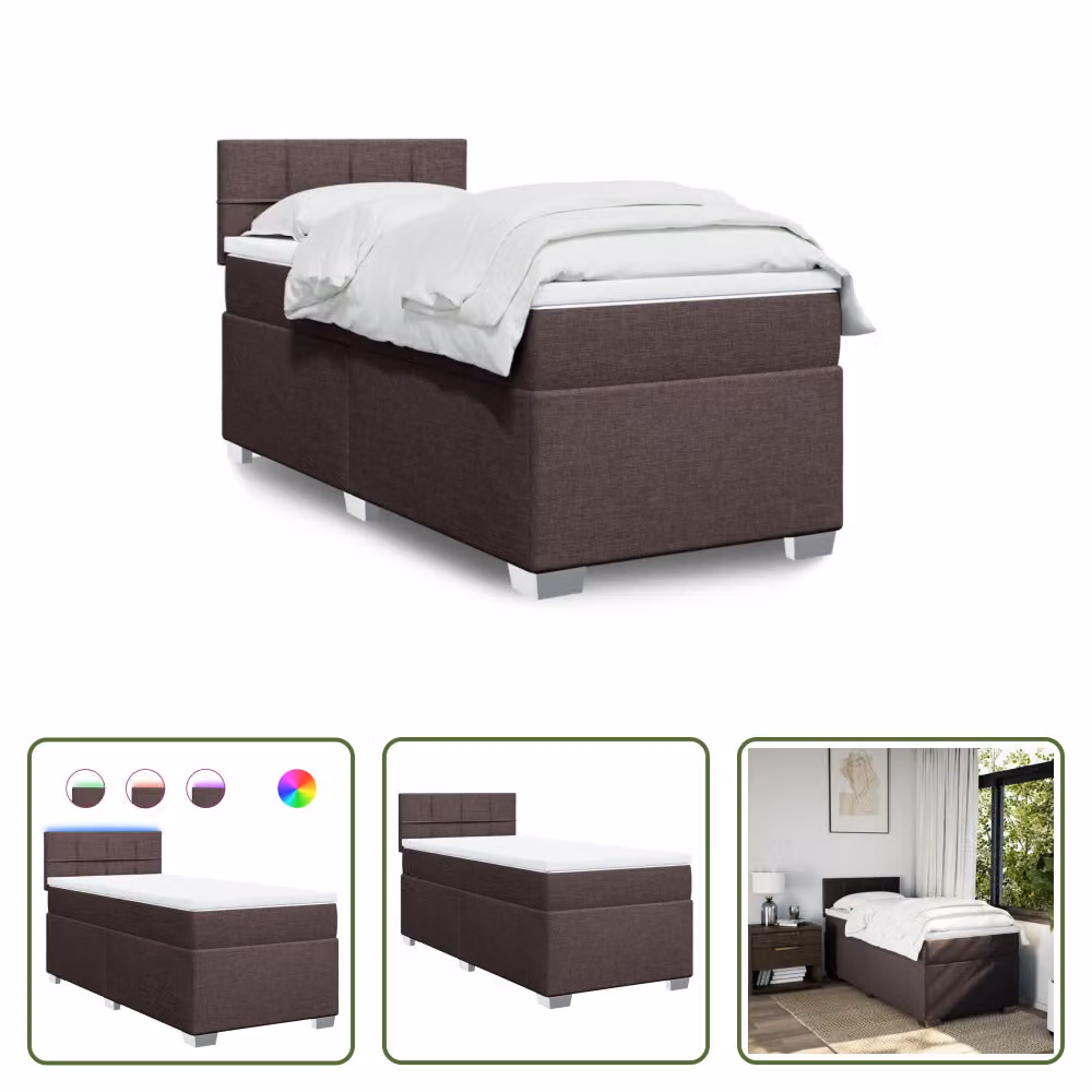 The Living Store Letto a molle con materasso marrone scuro 80x200 cm in tessuto