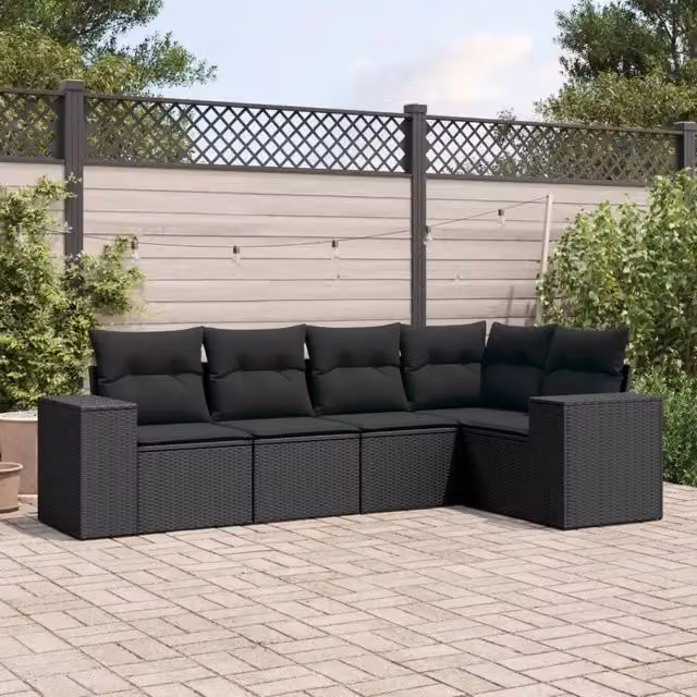 Set Divani da Giardino 5 pz con Cuscini in Polyrattan Nero 3254862