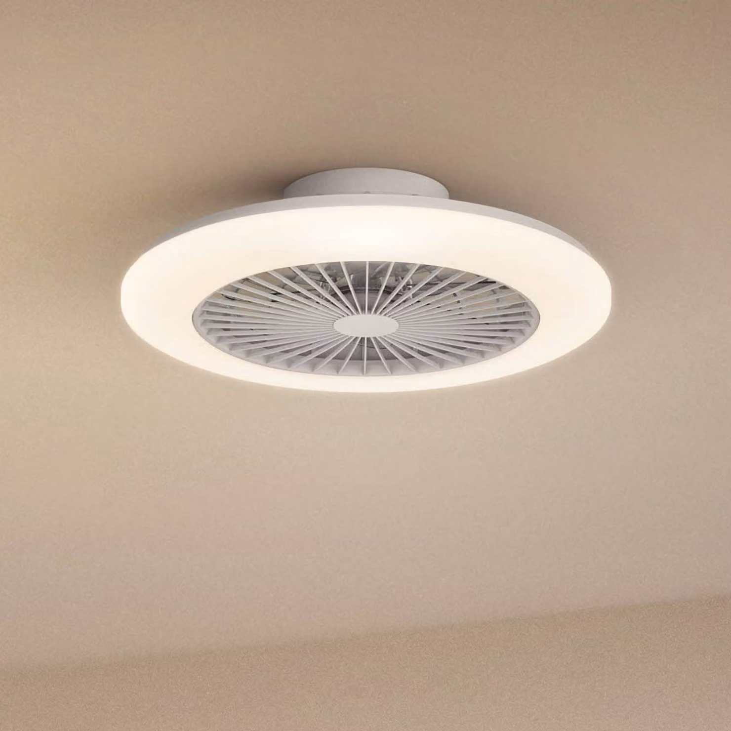 Philips Ventilatore da soffitto LED Amigo, bianco lucido, 58 cm, CCT dimmerabile, Bianco / Opale, Soggiorno / Sala da pranzo, Plastica, Moderno