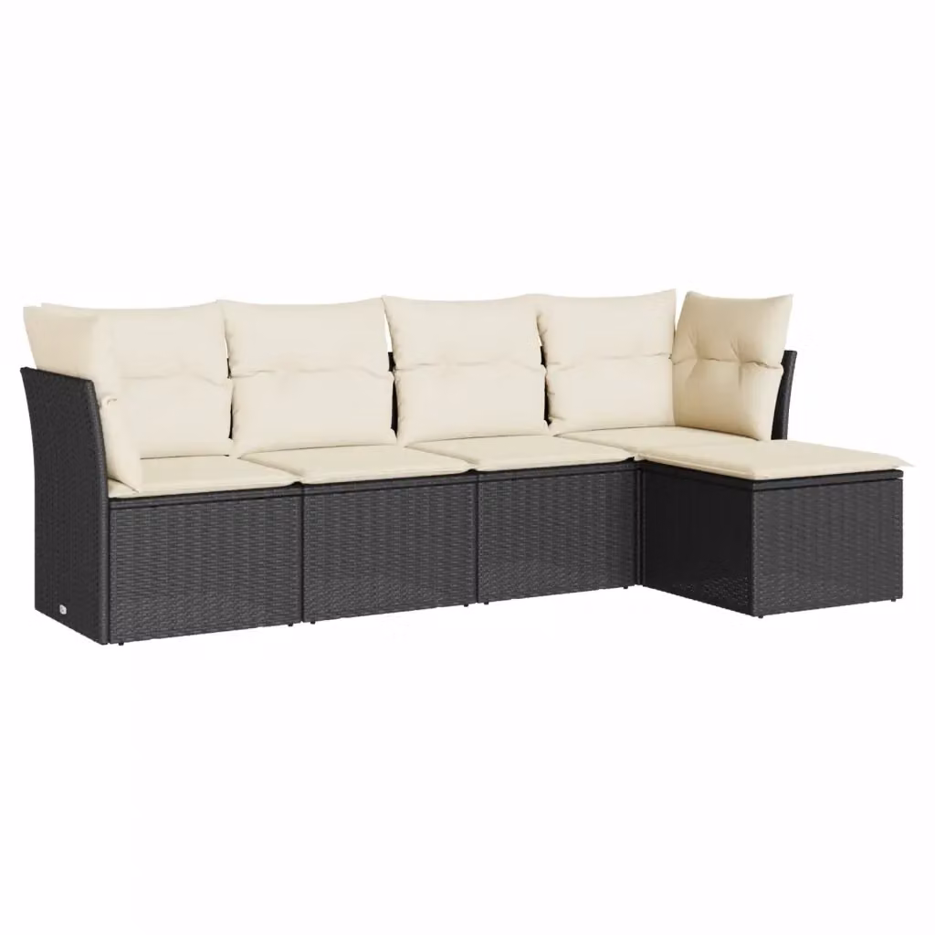 vidaXL Set Divani da Giardino 5 pz a Forma a L con Cuscini, Polyrattan e Acciaio Verniciato, Nero e Bianco – 2