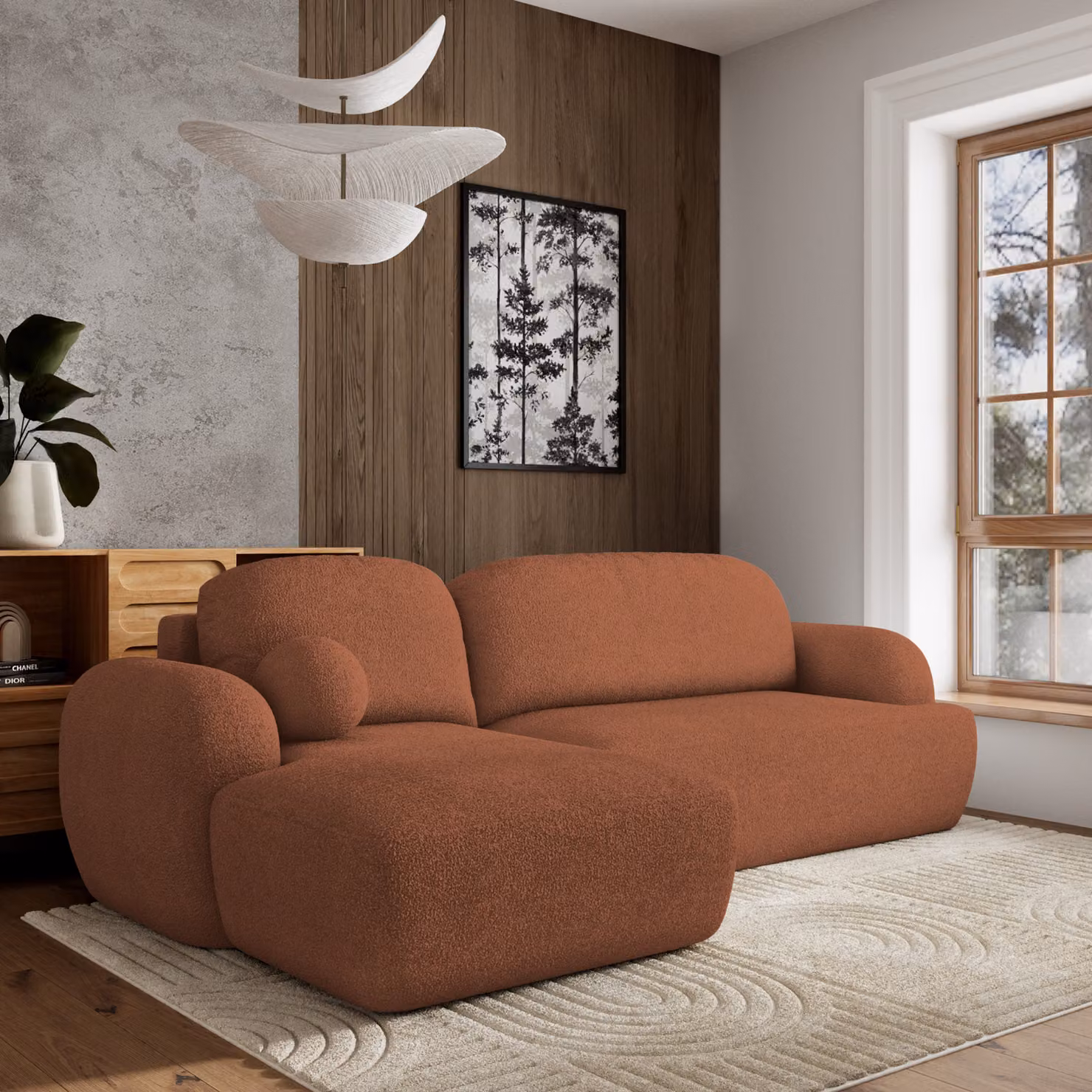 Divano angolare Masseno MODENZA N L-S con funzione letto a L, divano con box letto, divano da salotto, divano, divano letto, set di divani, arancione, ORA O MAI PIÙ 54