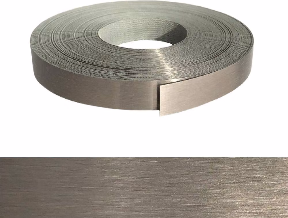 Bordi in ABS 22 mm x 10 m con adesivo a caldo in vero acciaio inox spazzolato