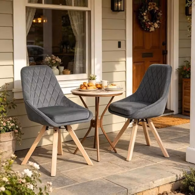 Set da 2 pezzi di sedie girevoli 360° REDOM in velluto grigio con struttura in legno e metallo L/P/H: 41 x 40 x 84 cm