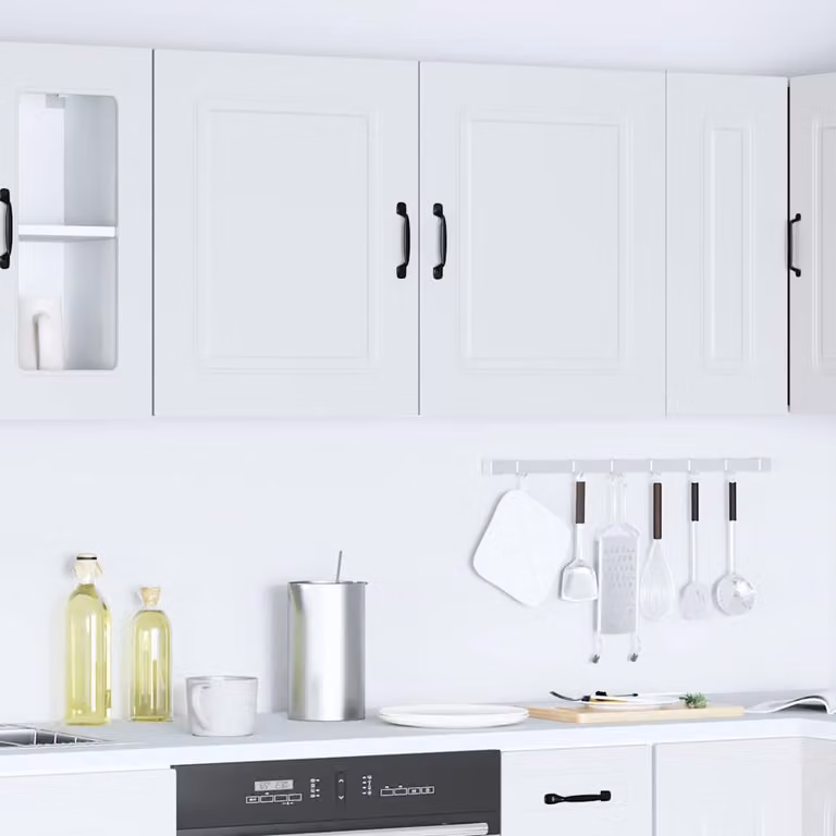 Set di 2 pensili da cucina Kalmar vidaXL bianchi in legno e MDF con ante a battente per cucina, camera o soggiorno