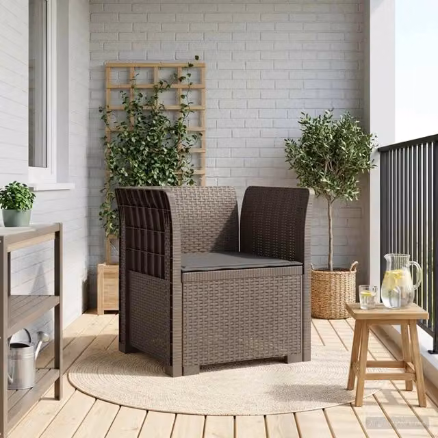 Poltrona singola moderna vidaXL in rattan effetto plastica color antracite per giardino e balcone