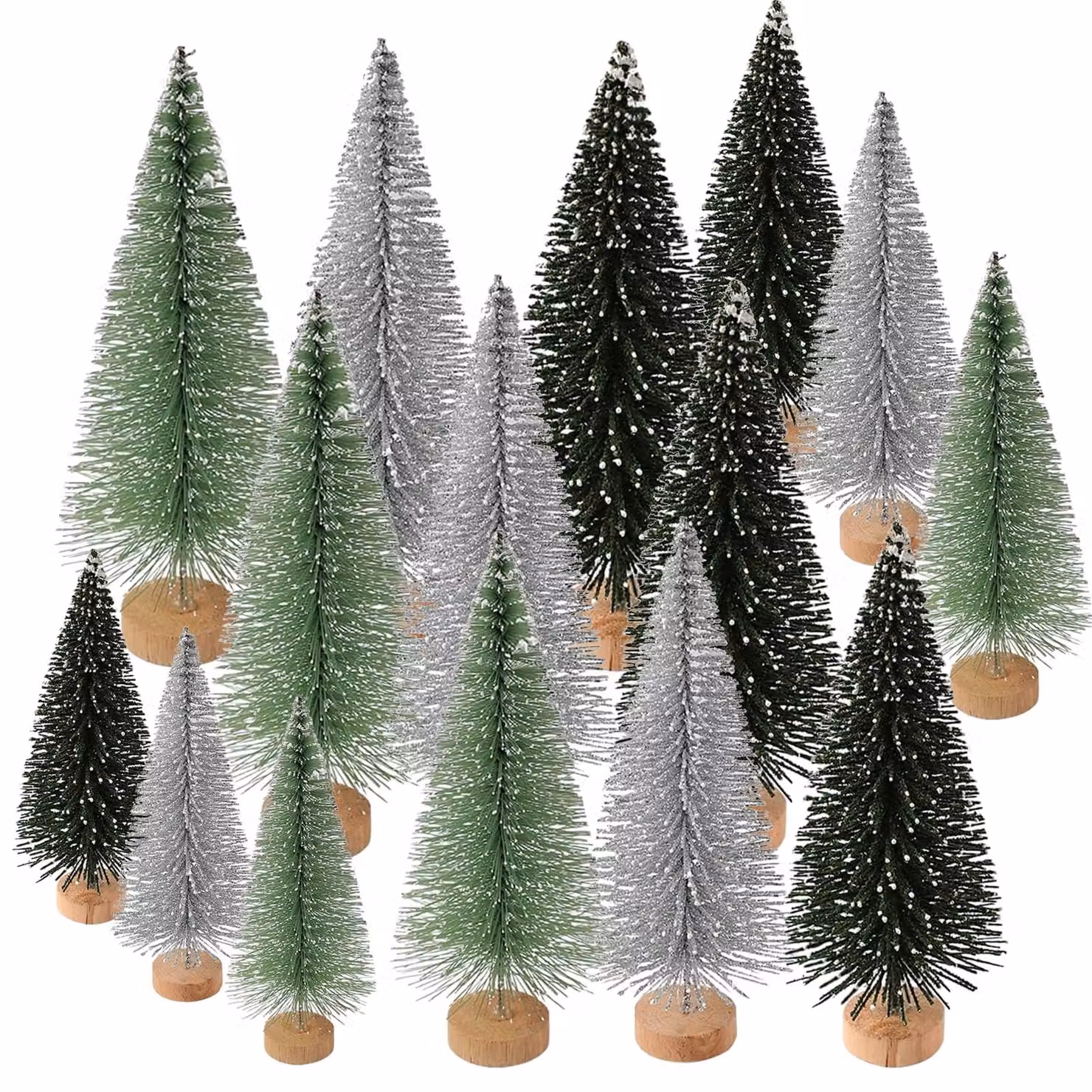 OMJMYY, 15 piccoli alberi di Natale artificiali, mini alberi di Natale, in miniatura, abeti artificiali con effetto neve, ideali per decorazioni da tavolo, decorazioni natalizie, vetrine e progetti fai-da-te