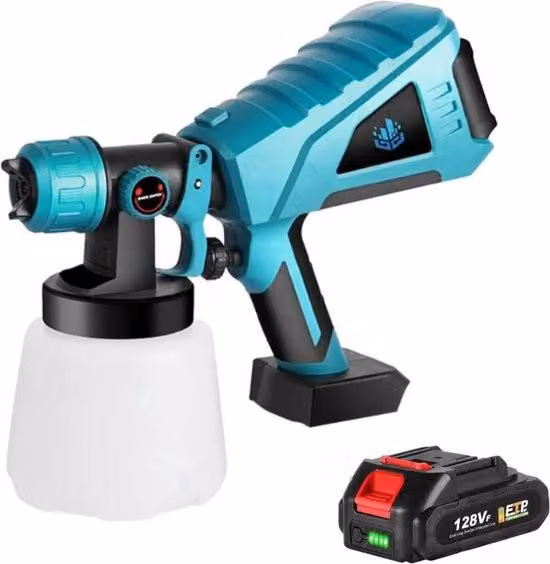 Pistola a spruzzo per verniciatura - 3 impostazioni - capacità 1 litro - a batteria - adatta per batteria Makita 18 V - incl. 3 ugelli/filtri/set di pulizia - blu