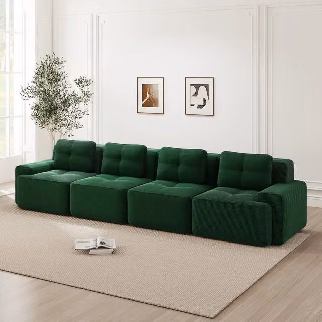 Divano Modulare 4 Posti in Velluto a Coste ¨C Xylo ¨C Verde, Morbido, Tiefsitz