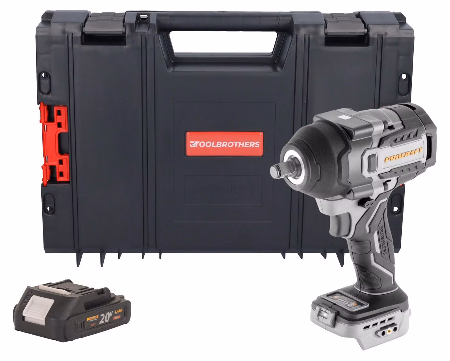 Avvitatore a impatto a batteria ProCraft Industrial IW850A-BB 20 V 850 Nm 1/2" brushless + 1 batteria da 2,0 Ah + valigetta RHINO - senza caricabatterie
