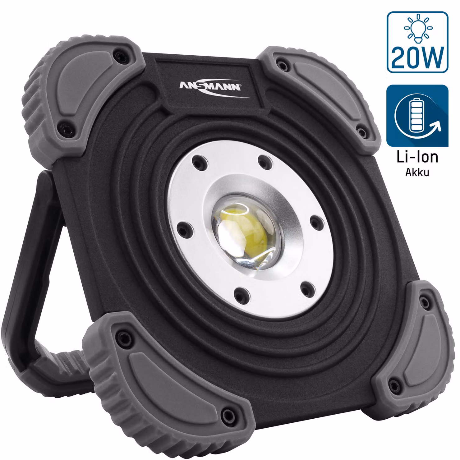 ANSMANN Faretto da cantiere a LED con batteria ricaricabile 2000 lumen e 20W - Faretto LED robusto IP64