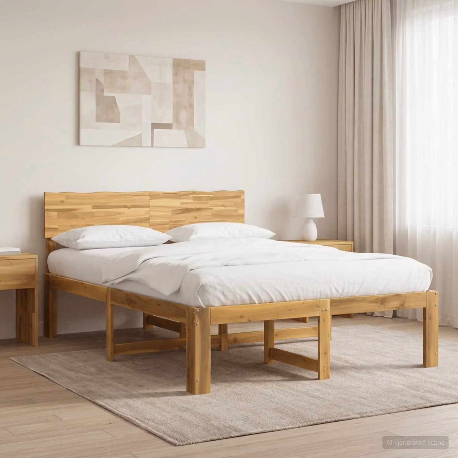Letto matrimoniale con testiera vidaXL ROSTOCK in legno di acacia bianco L 139 cm x P 195,5 cm x H 91 cm