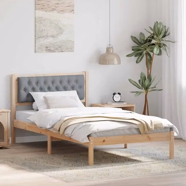 Struttura letto minimalistica vidaXL in pino massello grigio L 100 x P 200 cm