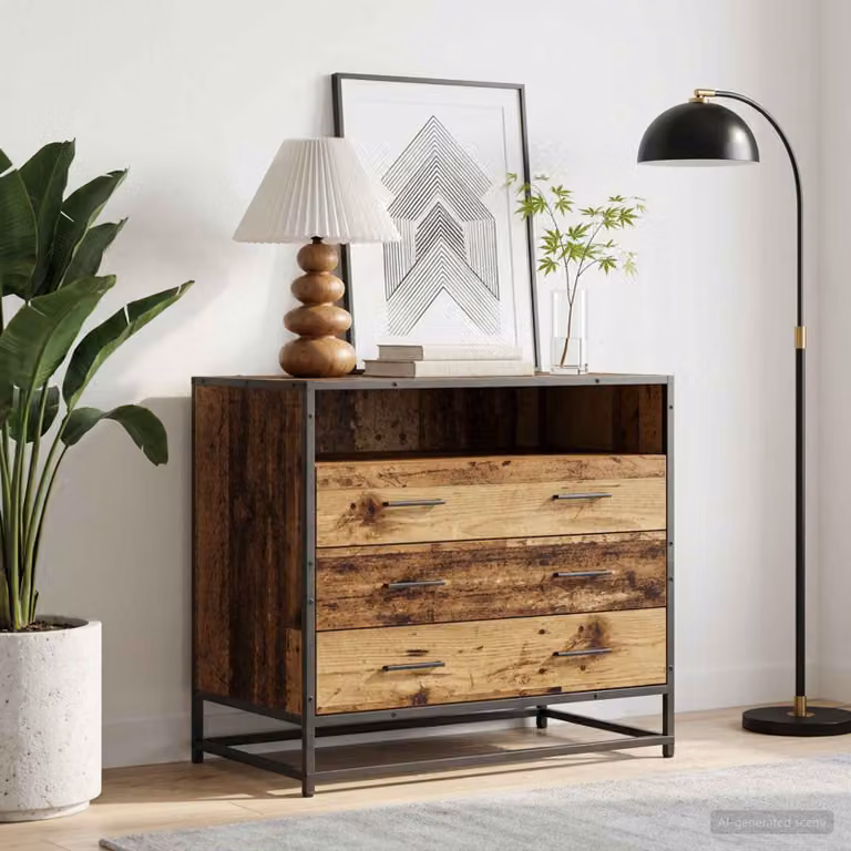 Carrello mobile con 3 cassetti vidaXL in legno color marrone L: 70 cm, P: 41 cm, H: 70 cm