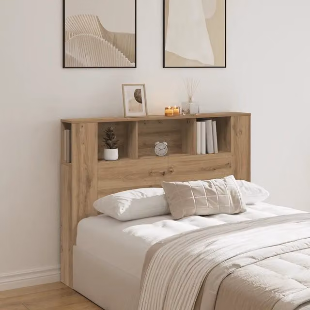 Testiera con contenitore Design Mania in legno ingegnerizzato rovere, L 140 cm x P 18,5 cm x H 102,5 cm