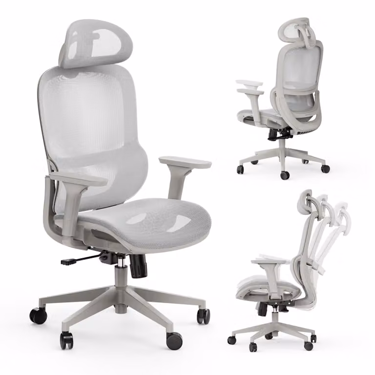 SENSE7 Neyo Sedia da ufficio ergonomica Sedia da scrivania Grigio Interamente in rete Braccioli 3D Poggiatesta Meccanismo sincronizzato Ufficio domestico Poltrona direzionale Sedia per PC 140 kg