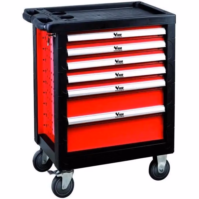 Carrello portautensili Vigour Blinky Big rosso con 6 cassetti in acciaio e piano di lavoro, L: 77 cm, P: 46 cm, H: 89 cm – 2