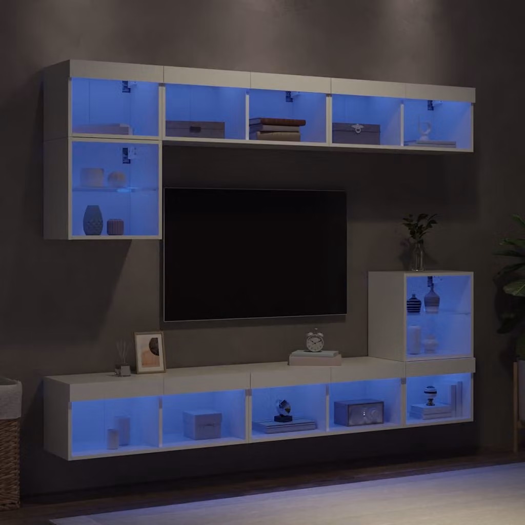 Mobile TV a muro vidaXL moderno con illuminazione LED integrata in legno e MDF bianco – 1