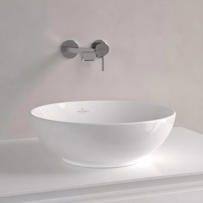 Villeroy & Boch Loop&Friends - Lavabo da appoggio, diametro 380 mm, con sfioratore, CeramicPlus, Stone White 4A4500RW