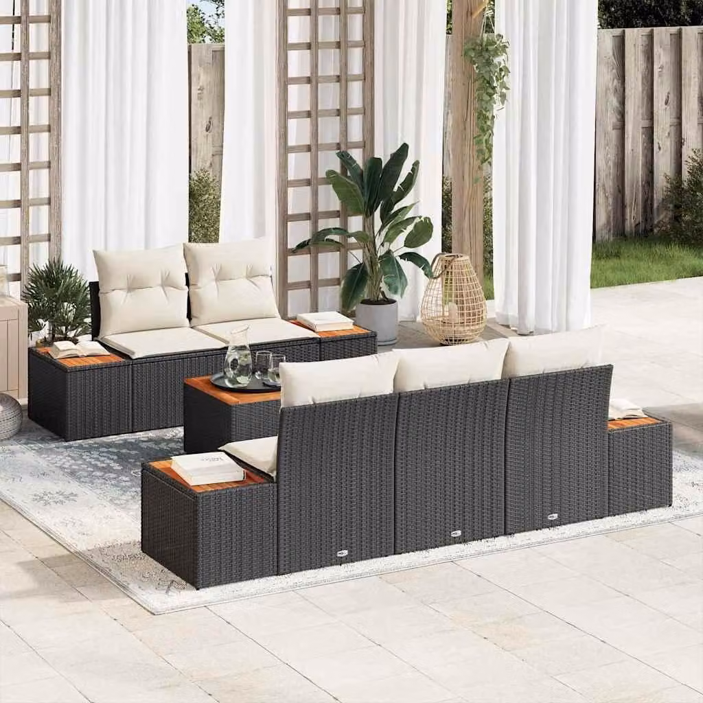 Maison Exclusive - Set da giardino composto da 6 pezzi, divano in rattan sintetico nero
