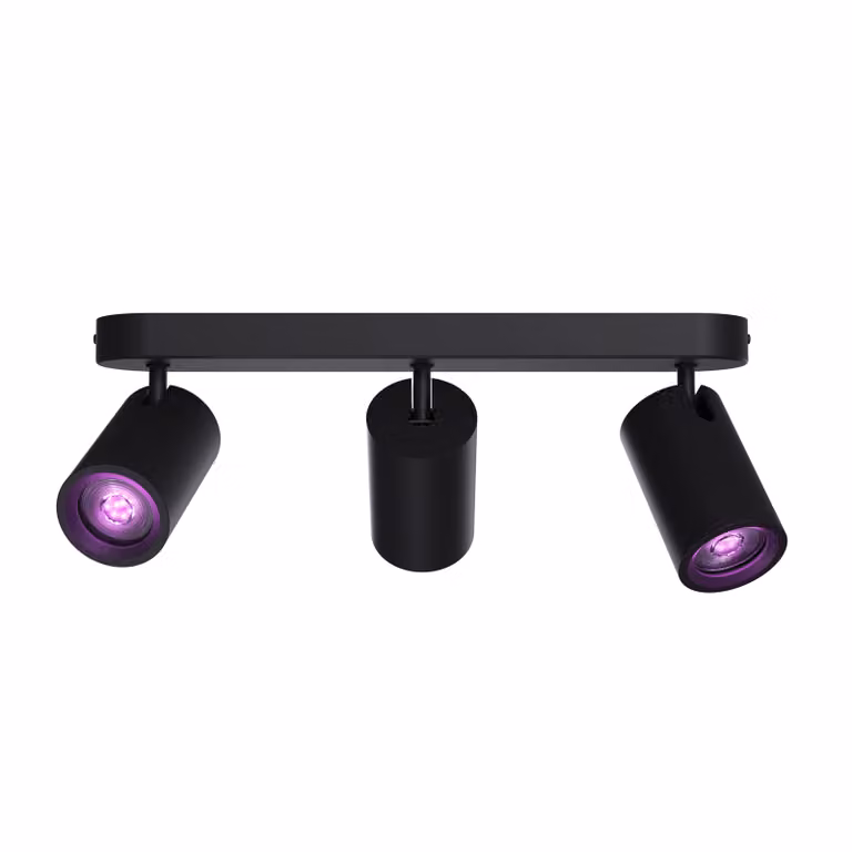 Plafoniera LED RGB intelligente Calex, ovale, con 3 faretti, Wi-Fi, Bluetooth, 4.9W, 345 lm, dimmerabile, luce bianca e colorata (2200-4000K), 27cm, Nero opaco, Classe energetica G
