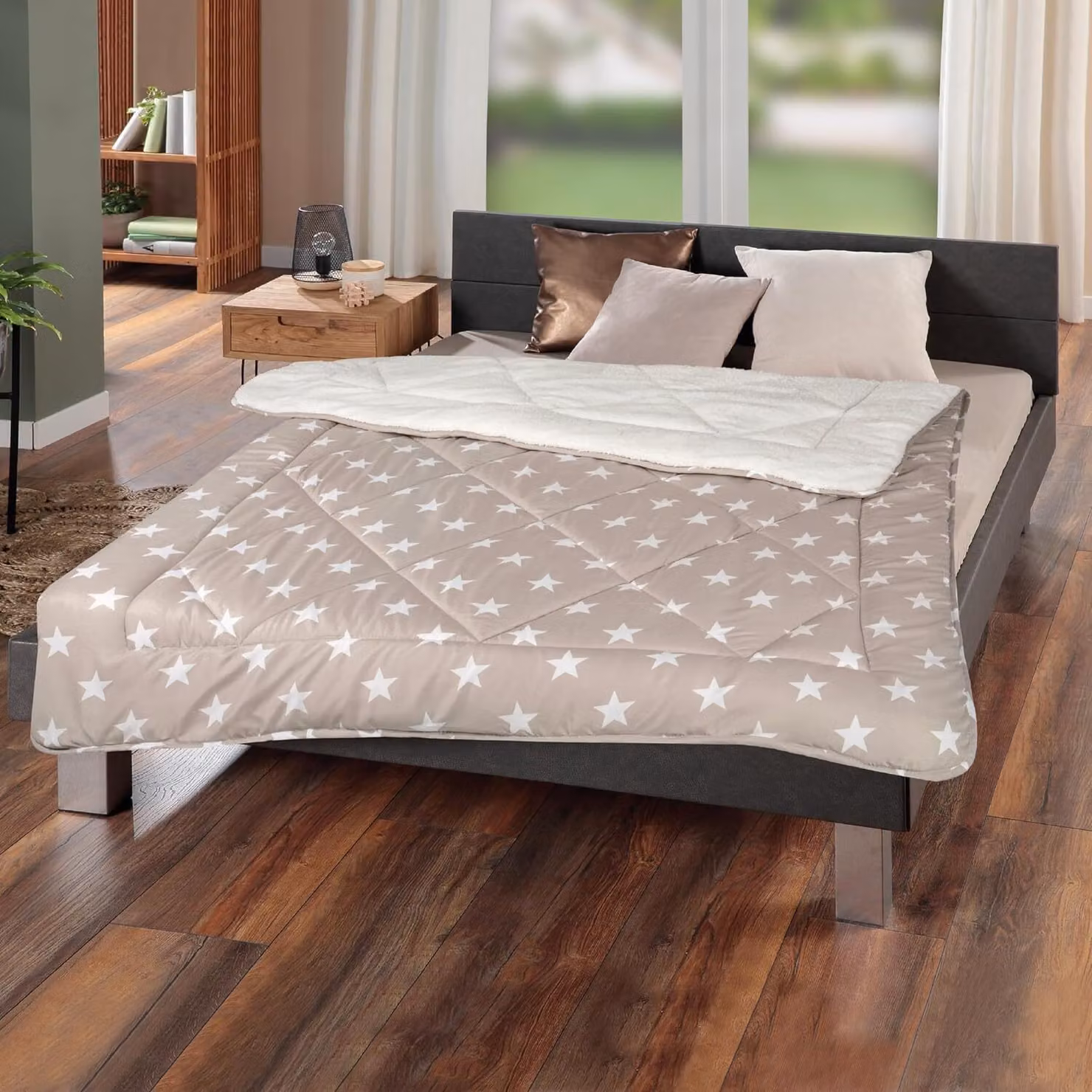 Piumino reversibile (tortora) 135x200cm - trapunta in pile Sherpa e microfibra - calda trapunta (1400g di imbottitura) - design reversibile - soffice coperta di coccole