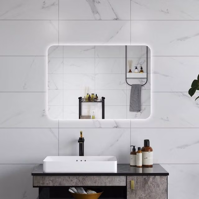 Specchio da bagno AICA rettangolare con luce LED dimmerabile, interruttore touch e funzione memoria, L: 80 cm, H: 60 cm