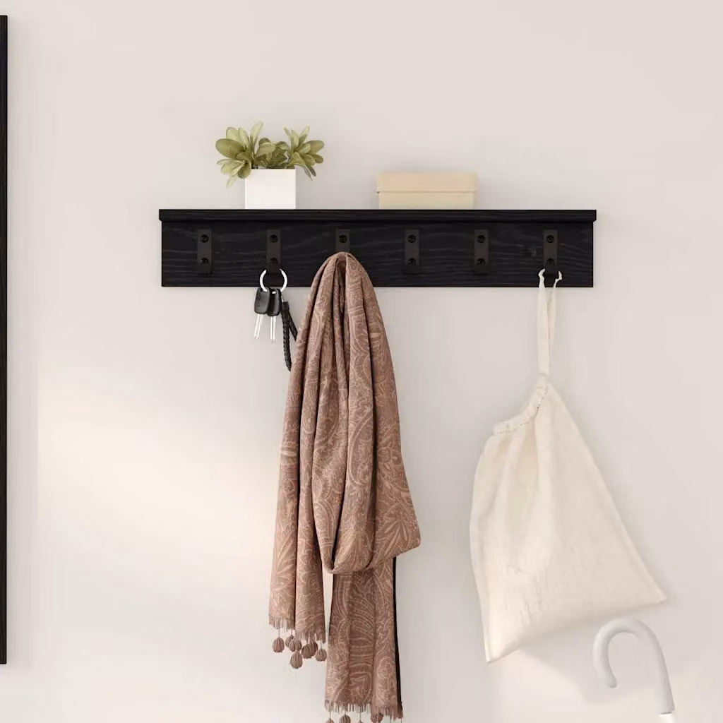 vidaXL Appendiabiti a muro moderno in legno nero L 60 cm x P 10,5 cm x H 10,5 cm