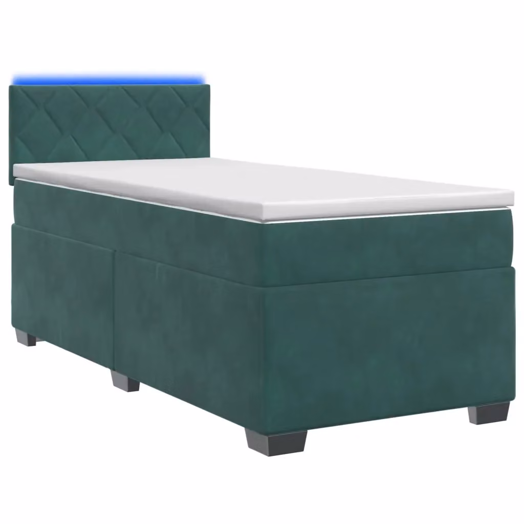 Letto con Box Spring e Materasso vidaXL in Velluto Verde con Illuminazione LED e Porta USB L/P: 90 x 190 cm – 2
