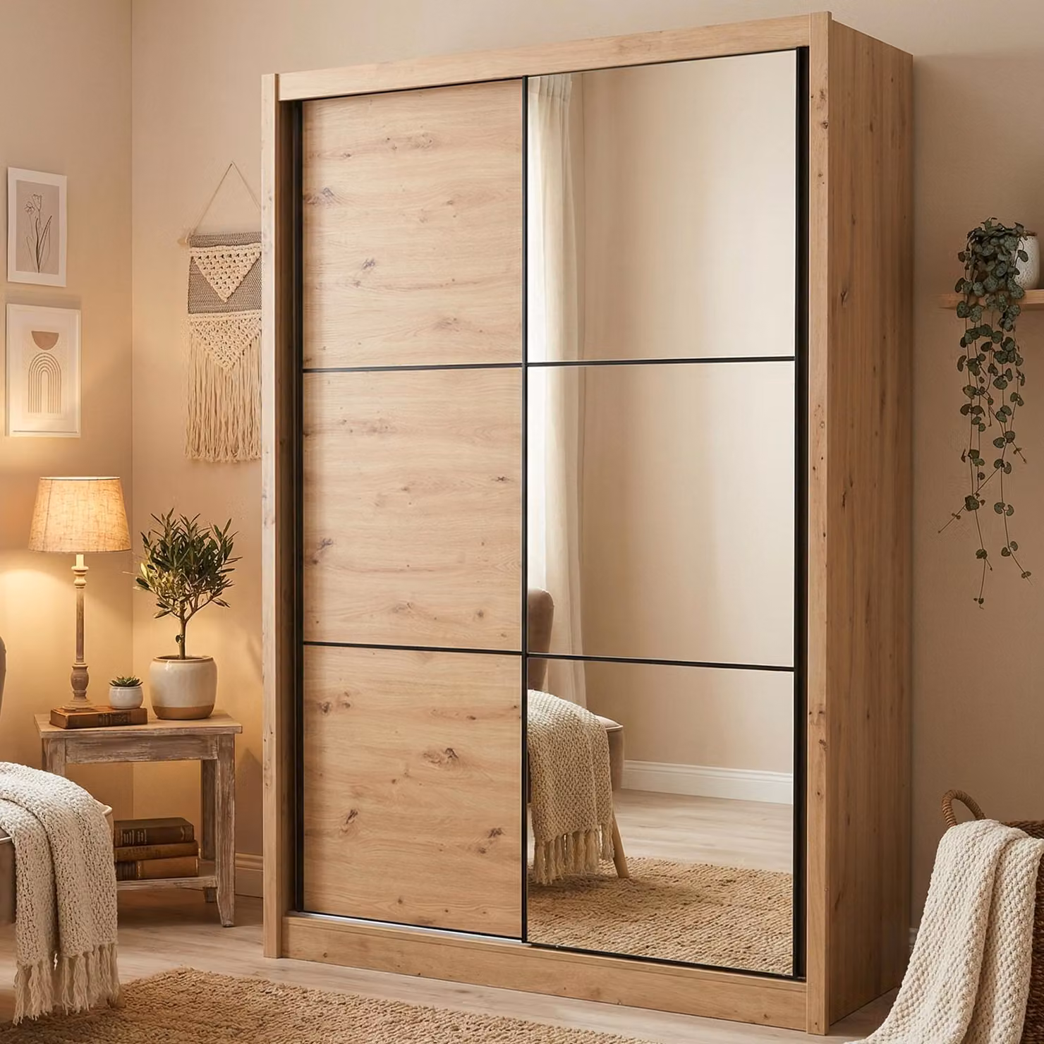 Dmora Guardaroba Grande Musso 166x216h cm Marrone Rovere Nodi, Appendiabiti 5 Ripiani